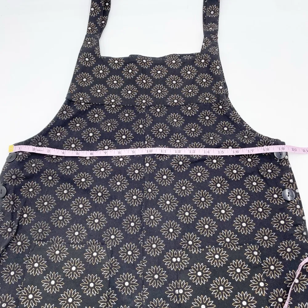 Earthbound Cotton Overall Shorts Romper Black Silver Gold Floral Size Medium - Image 9