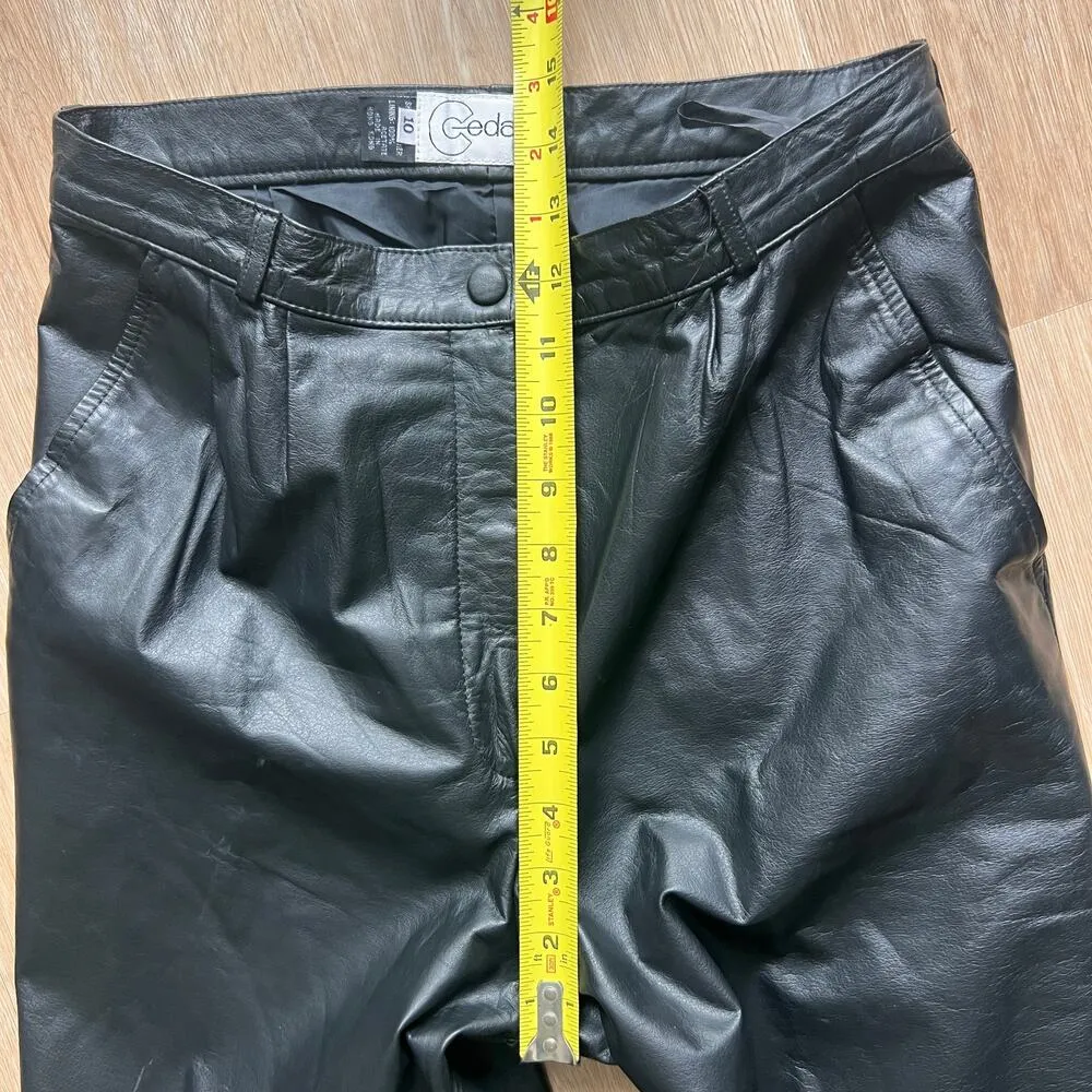 Vintage Cedars High Rise Black Leather Pleated Trousers Tapered Pants Sz 10 - Image 8