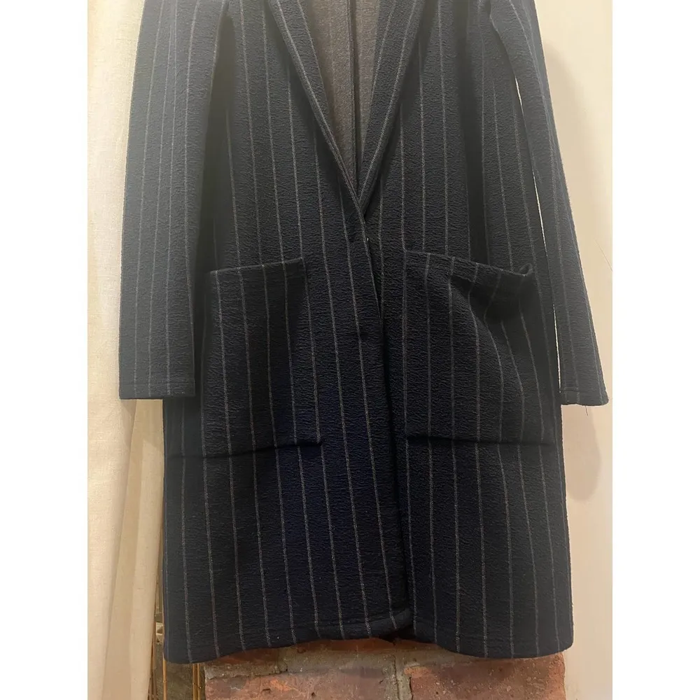 Anthropologie Minimalist  Business Casual Pinstripe Longline Jacket Small Navy - Image 5