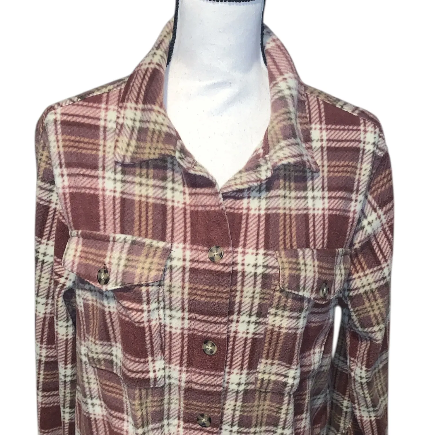 Wallflower Plaid Long sleeve Button-Up Flannel Shirt Double Pockets Fleece - Image 2
