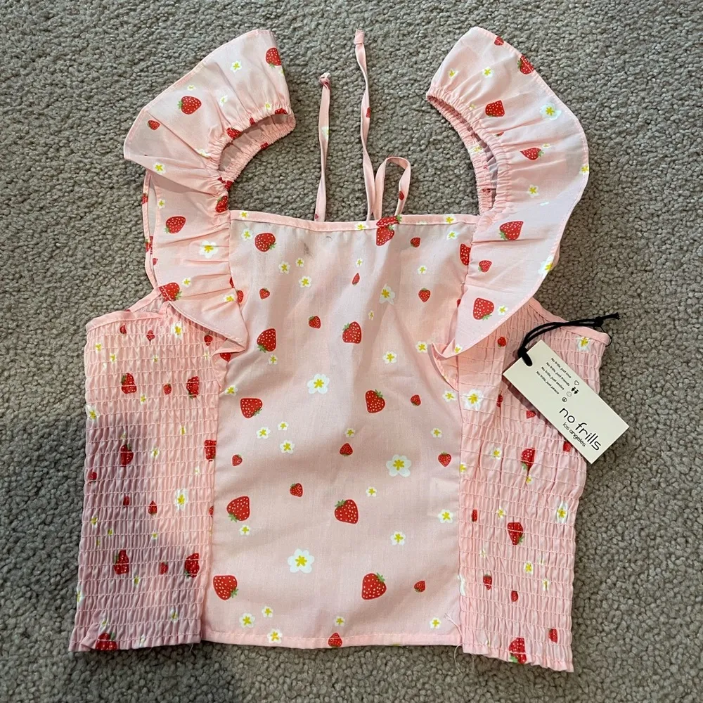 NO FRILLS Junior Strawberry Crop Tank Top Pink Size undefined - Image 6