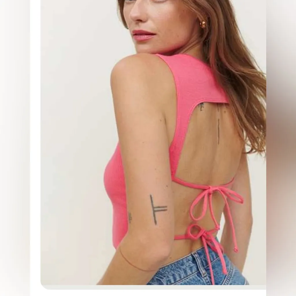 Reformation Raiden Knit sleeveless tank tie back detail size Large new with tags - Image 11