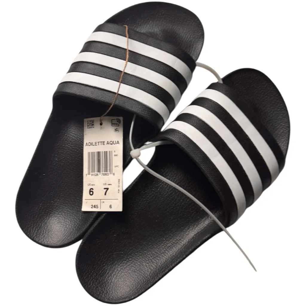 Adidas Adilette  Black and White Athletic Sporty  Slides SZ 6 New With Tag - Image 6