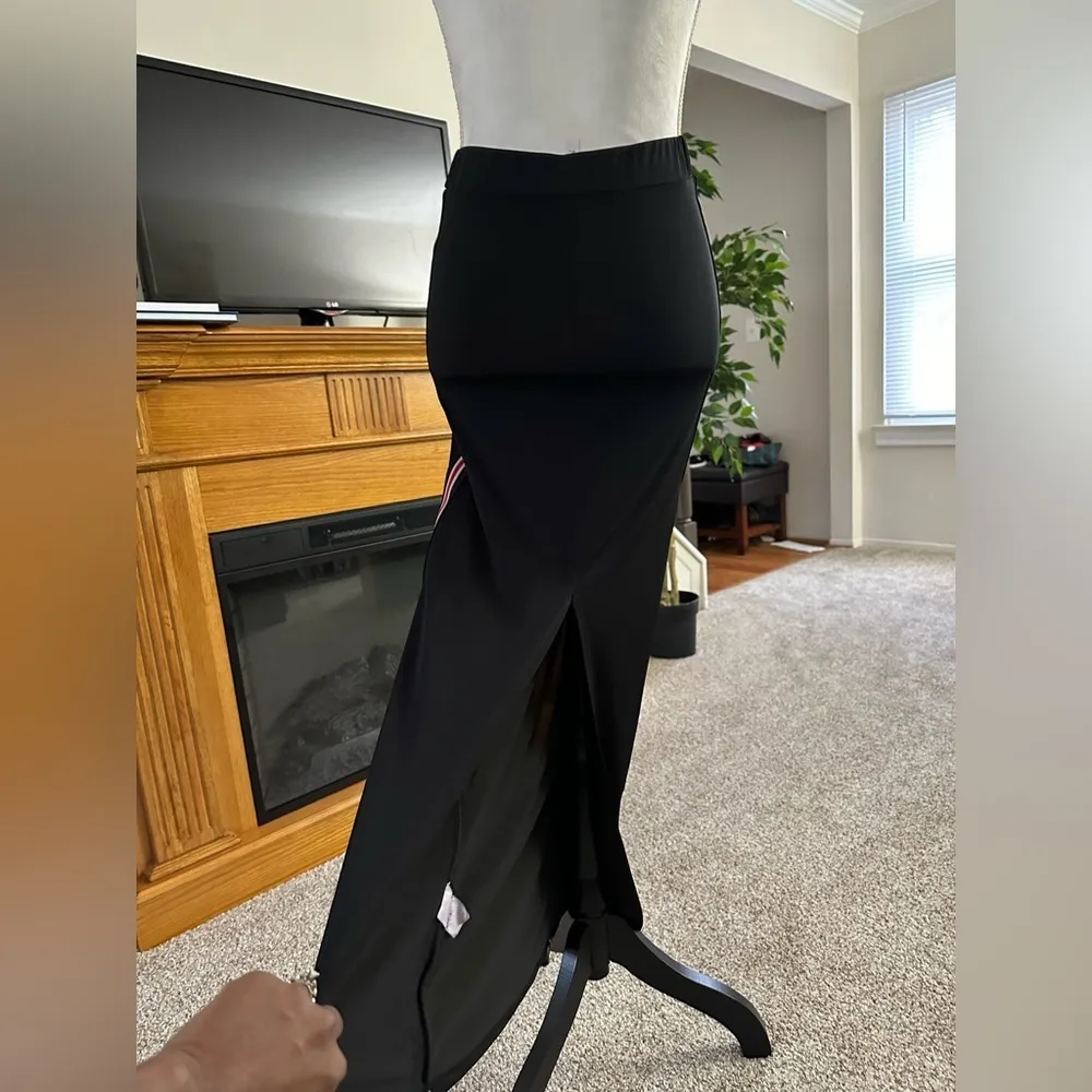 K.Jen Semi Sheer Black Maxi Skirt Elastic Waist Long Skirt Back Slit Sz S - Image 3