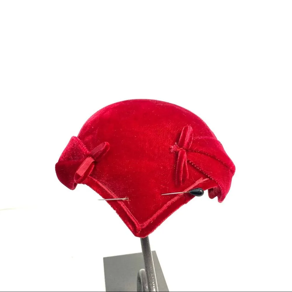 Vintage Red Rhinestone Toque Turban Capulet Hat - Image 7