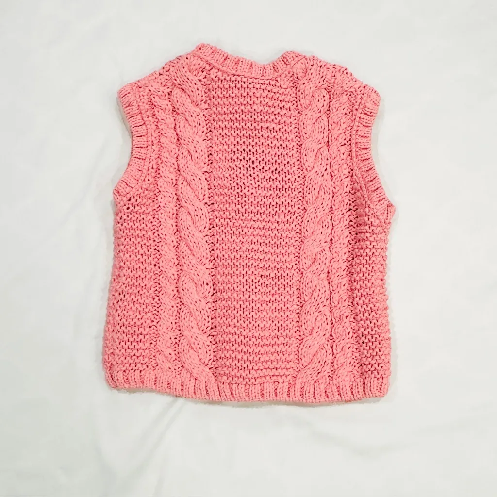 NWT Zara Pink Cable Knit Floral-Button Detail Cardigan Vest - Image 8