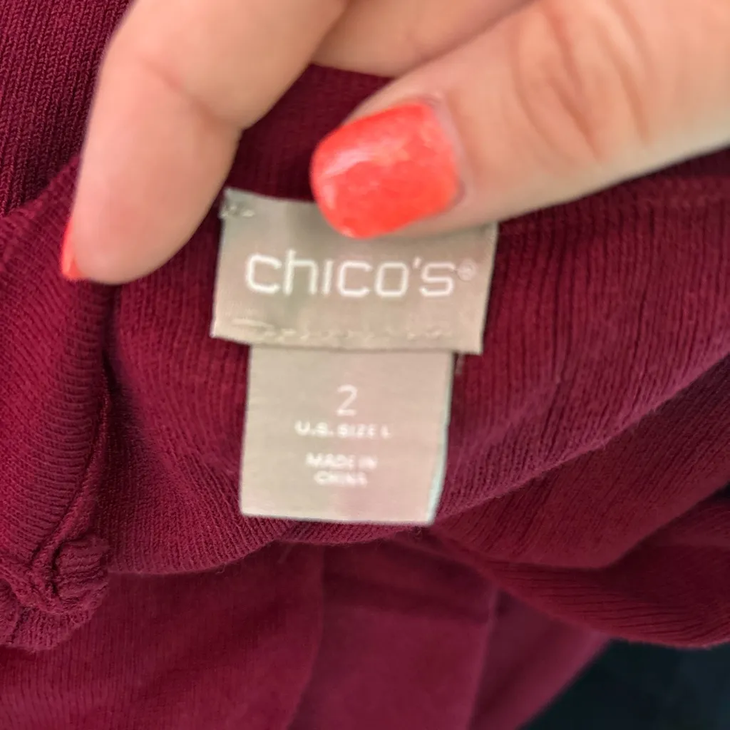Chico's Deep Red Cardigan Sweater with layered tank under - Image 3