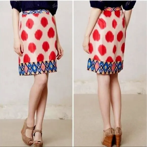 Maeve Anthropologie Pink Polka Dot Skirt Silk Size Small - Image 2