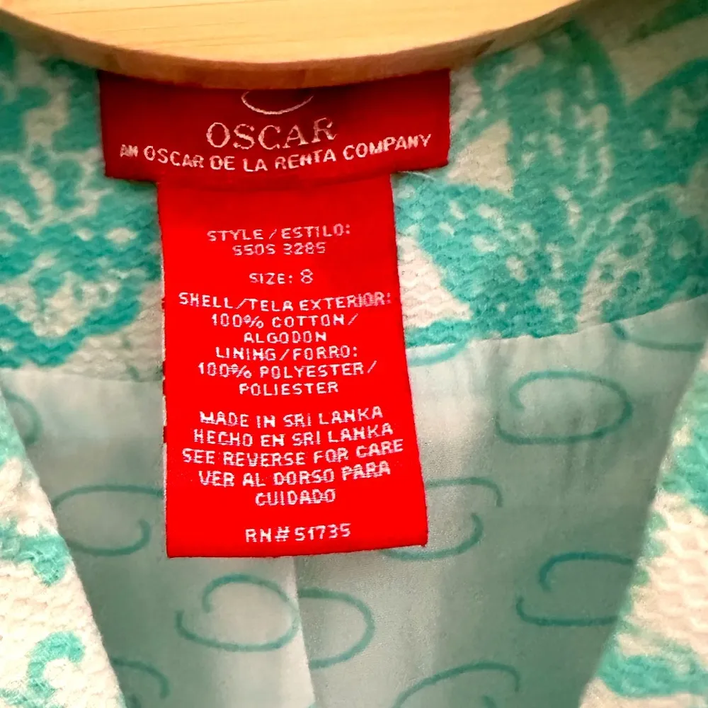 OSCAR VINTAGE OSCAR DE LA RENTA AQUA BLUE WHITE BLAZER JACKET CRYSTAL BUTTONS 8 - Image 4