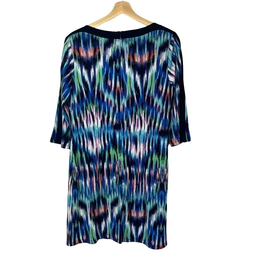 Jessica Howard Green & Blue Printed 3/4 Sleeve Shift Dress 10P - Image 2