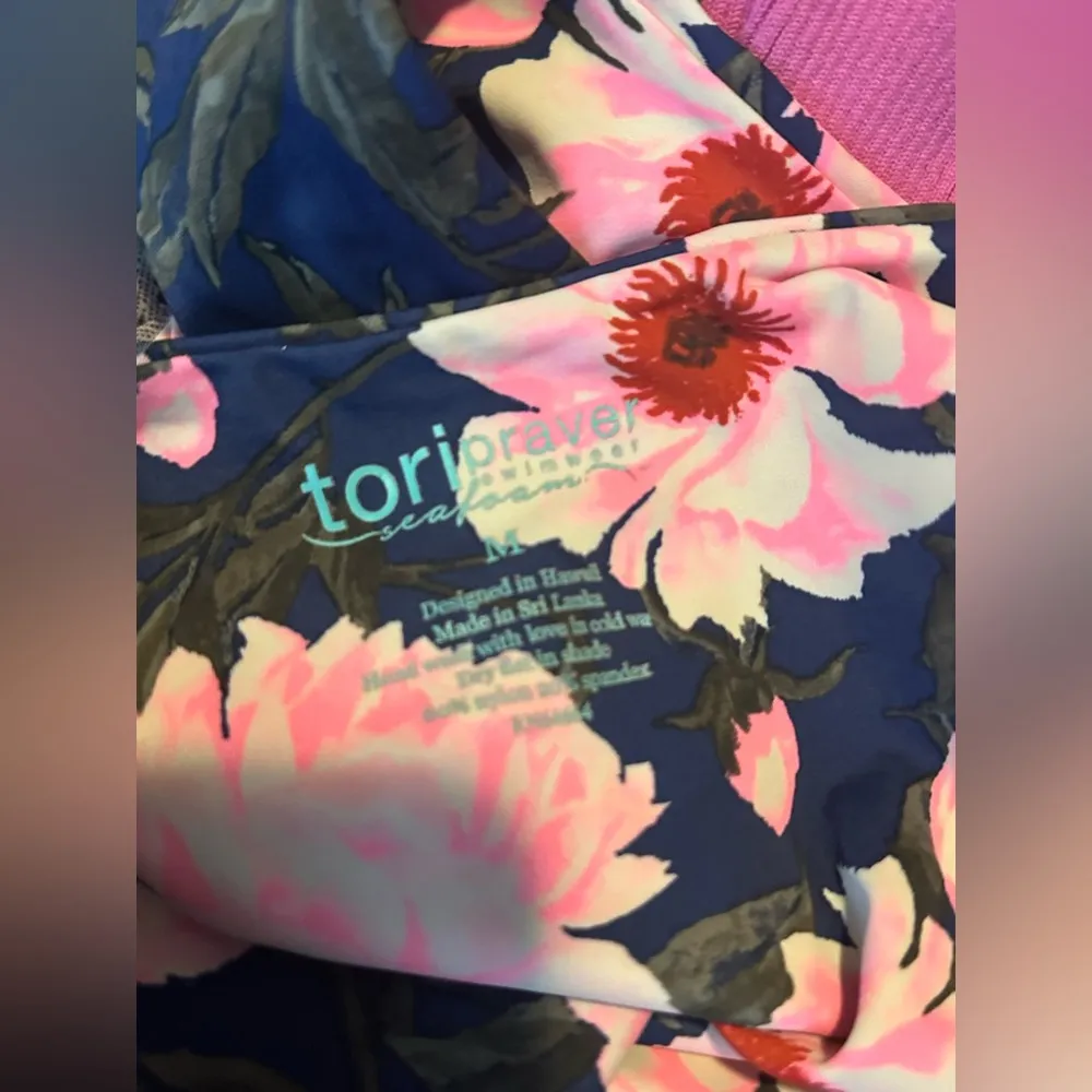 Tori Praver Blue Stretch Floral Seafoam Women’s Swimwear One Piece Swimsuit Sz M - Image 3