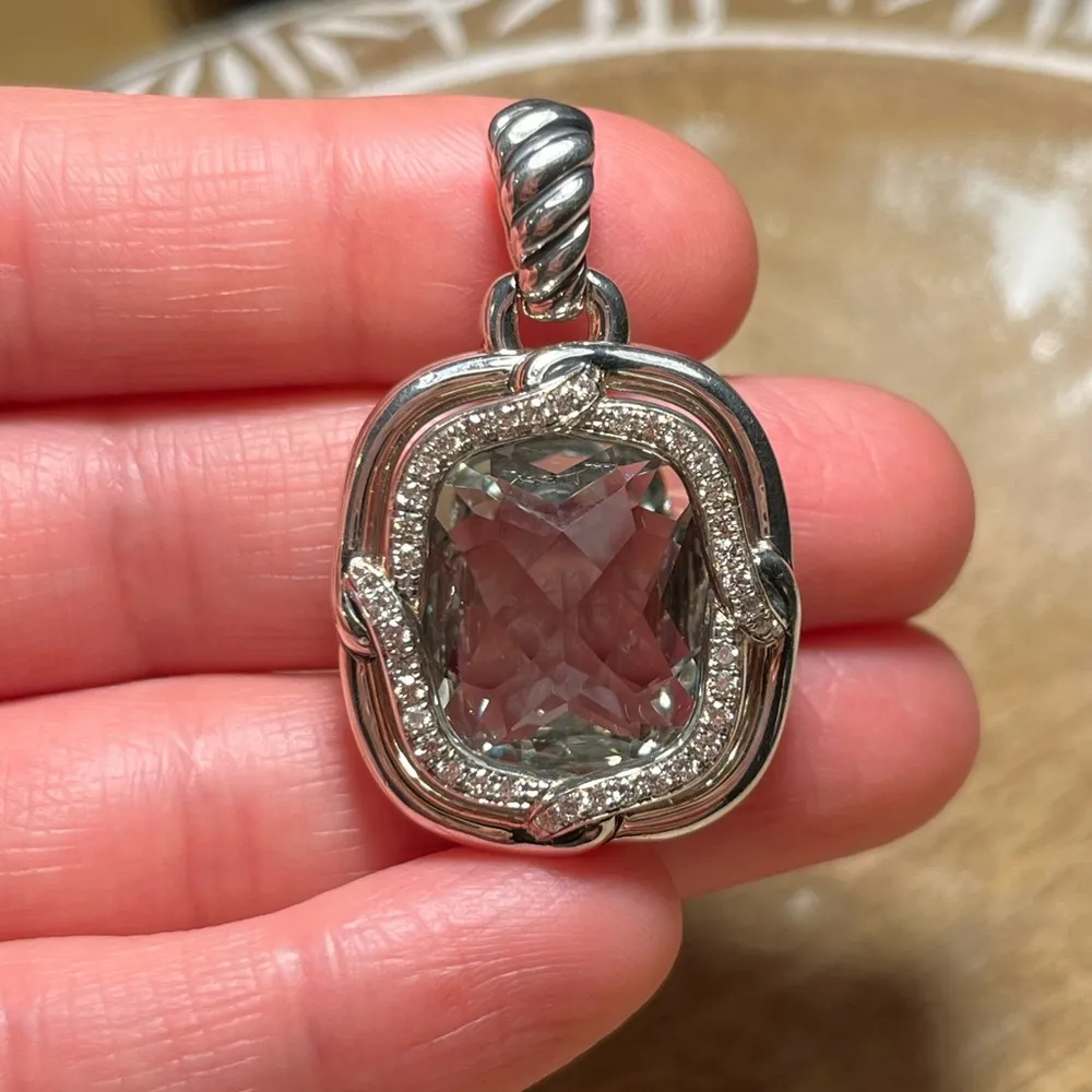 Sterling Silver Diamond Prasiolite Labyrinth Enhancer Pendant - Image 12