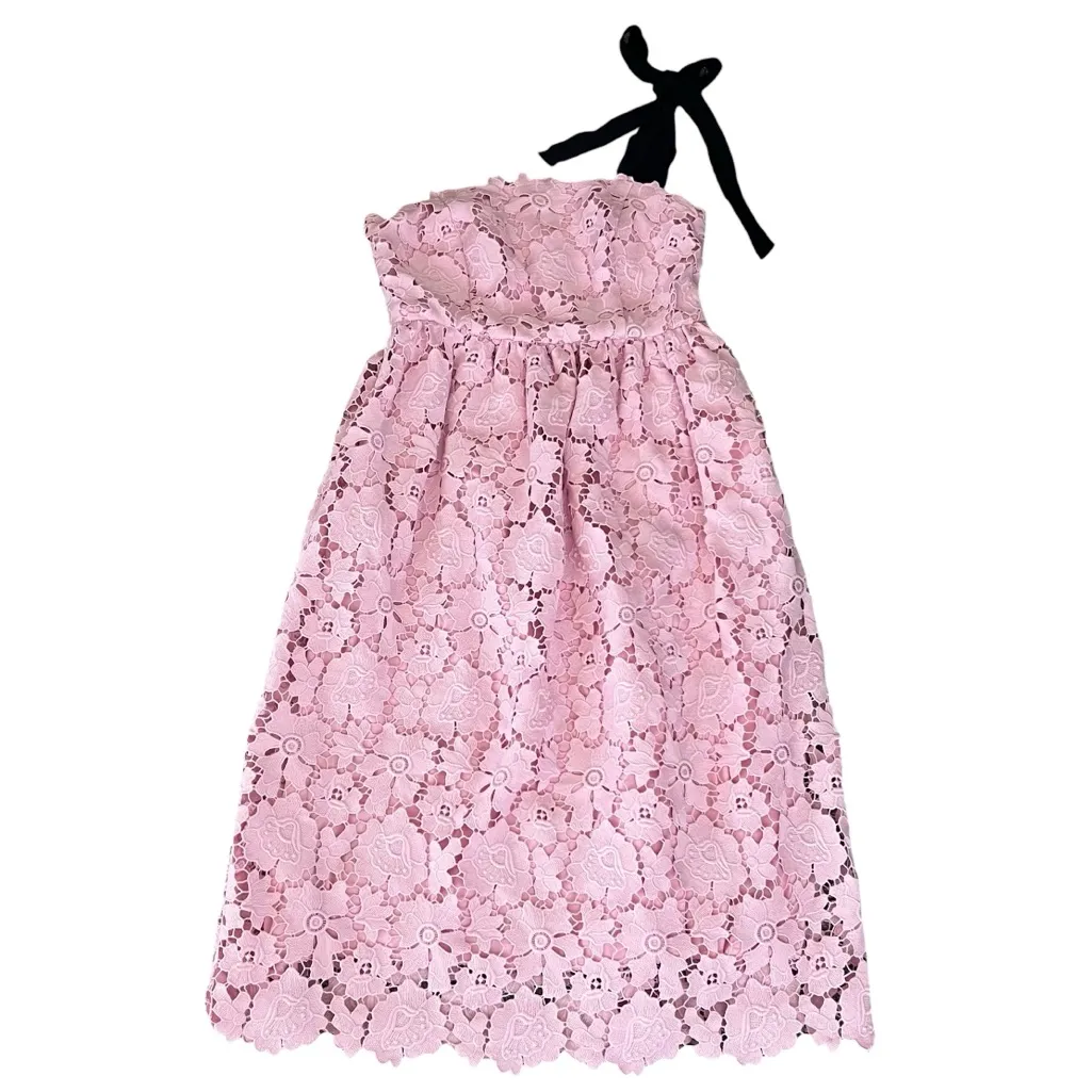 Anthropologie Maeve Women’s One Shoulder Tie Pink Lace Strapless Midi Dress Sz 6 - Image 12