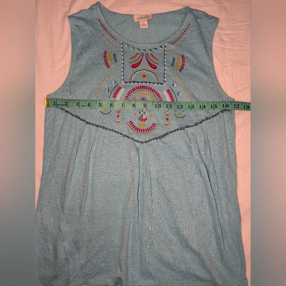 Sundance Embroidered Linen Tank Top Small Blue - Image 5