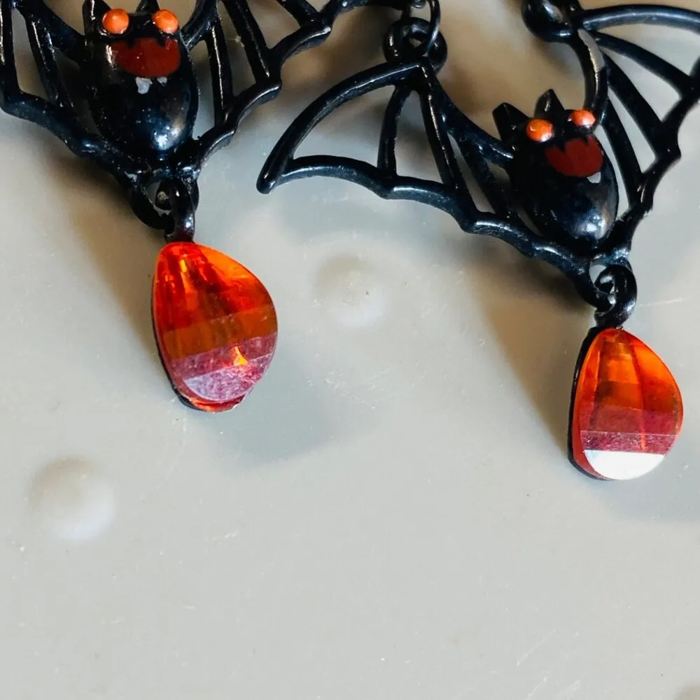 Halloween Bat Earrings Dangle Drop Pierced Hook Bead Accent Whimsical Party Black - Image 6