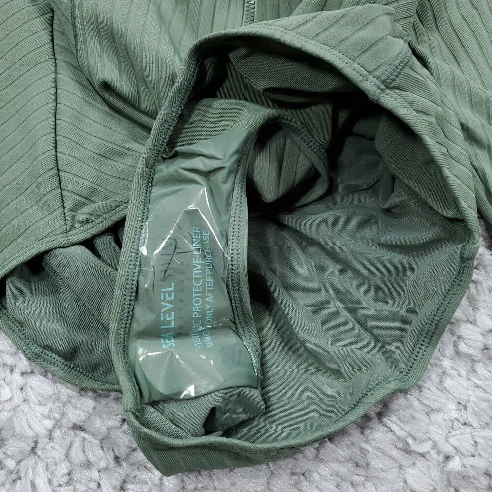 Sea Level Vesper Long Sleeve One Piece Ribbed Zip Swimsuit Size 12 Sage Green - Image 9