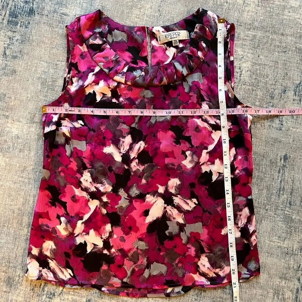 Kasper Semi Sheer Magenta Abstract Floral Watercolor Sleeveless Blouse Petite SM - Image 8