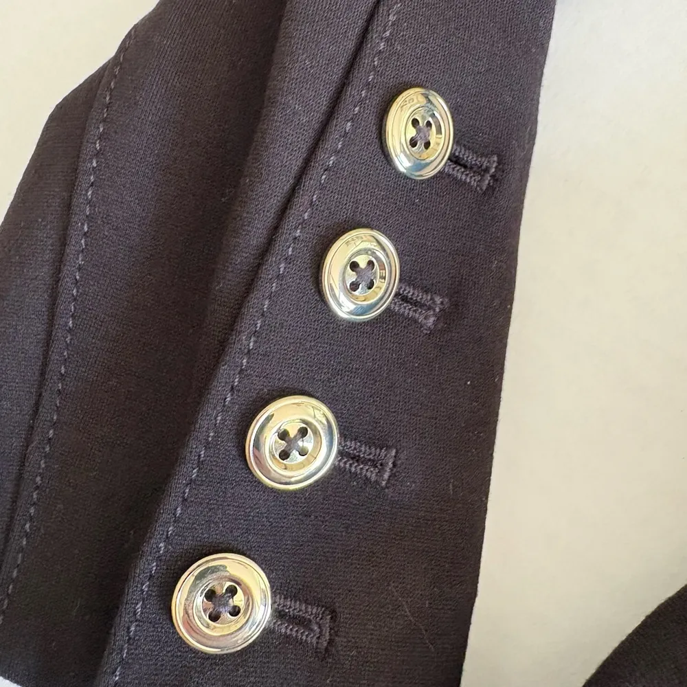 White House Black Market one button Ponte faux leather trim Blazer Size 4 Black - Image 5