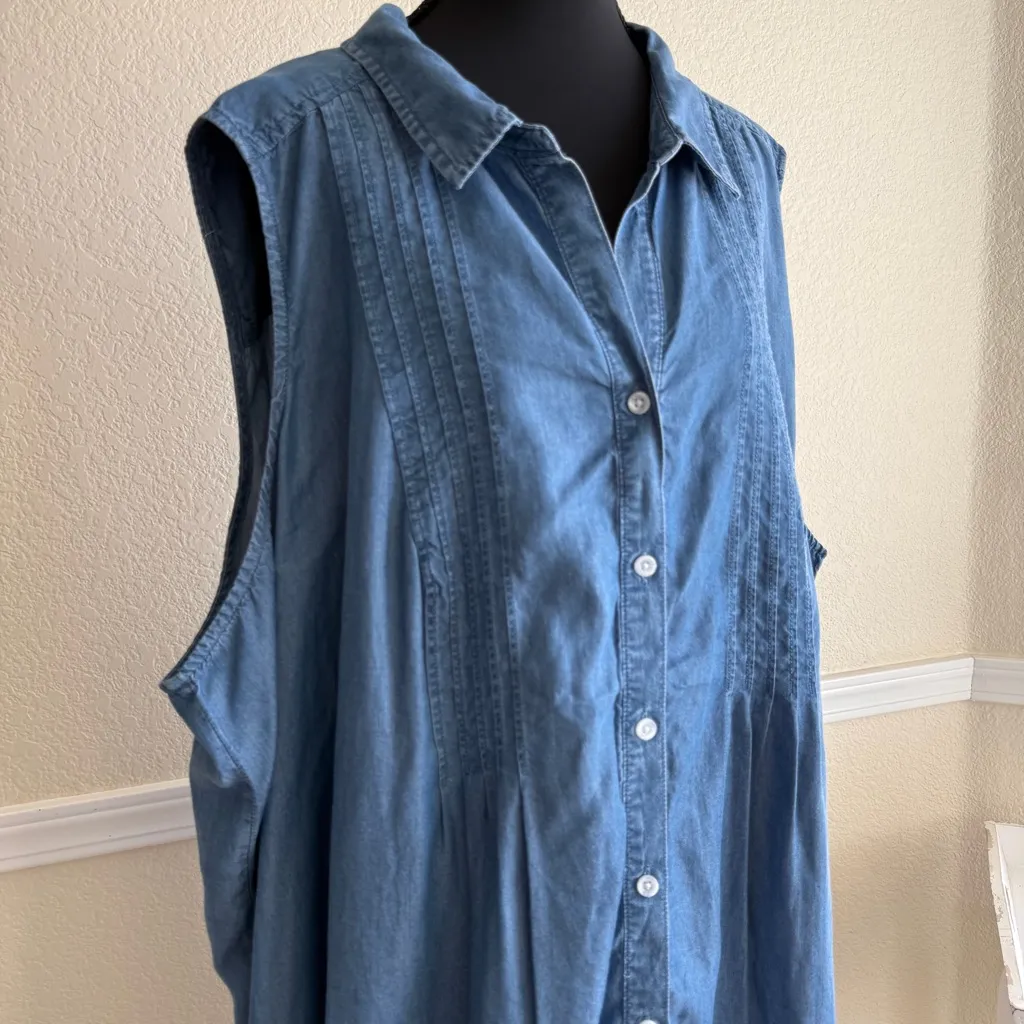 Terra & Sky 4X Blue Chambray Tunic Top Plus Size Lightweight Relaxed Fit Denim - Image 3