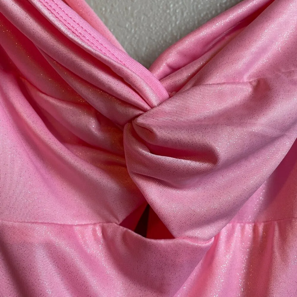 Lucy in the Sky Dress Pink Large Shimmer Sleeveless Tie Back Mini Homecoming - Image 9