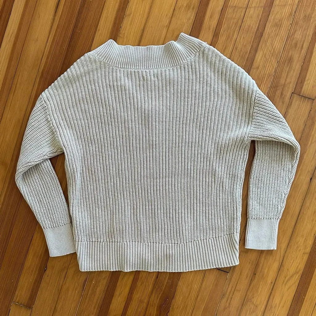 Aerie Rib Knit V-Neck Slouchy Cotton Sweater in Sandalwood Size S - Image 2