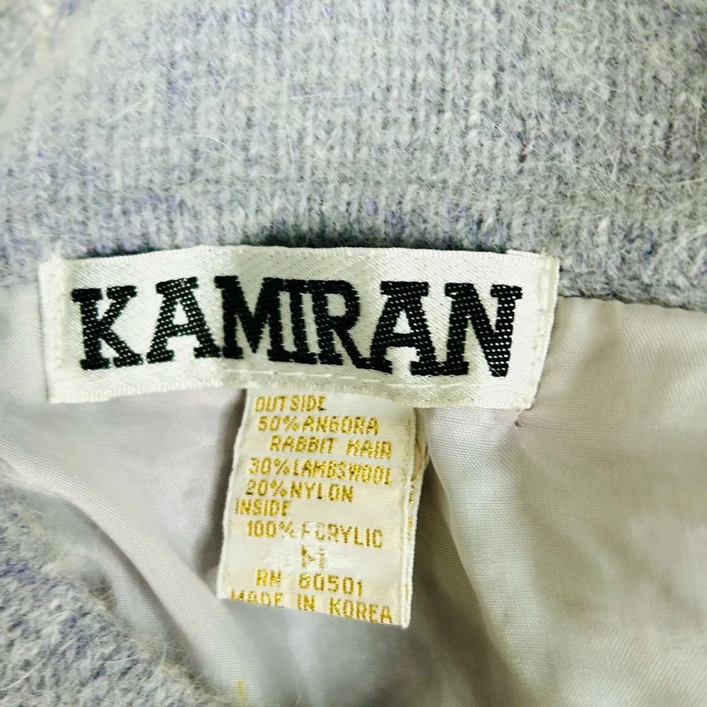 Rare Vintage Kamiran Gray Angora Button Up Sweater w/Full Taxidermy Fox Medium Blue - Image 11