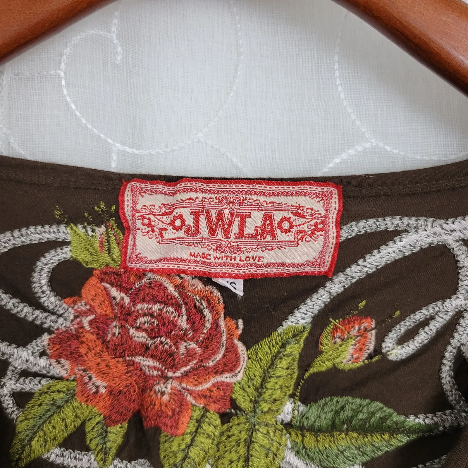 Johnny Was LA Dress Womens XS Brown Floral Embroidered Applique Babydoll V-Neck - Image 5