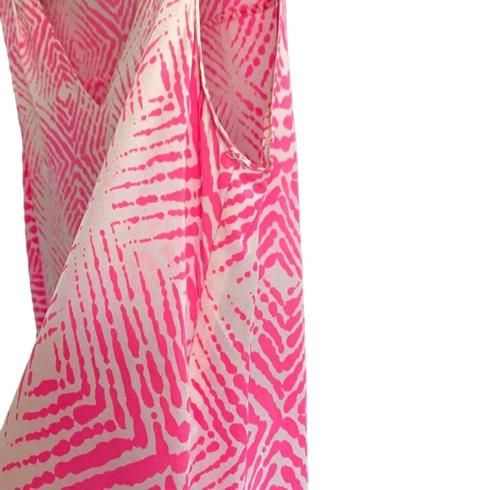 Amanda Uprichard Silk Block Print Design Sleeveless Blouse Tank Pink White Small - Image 6