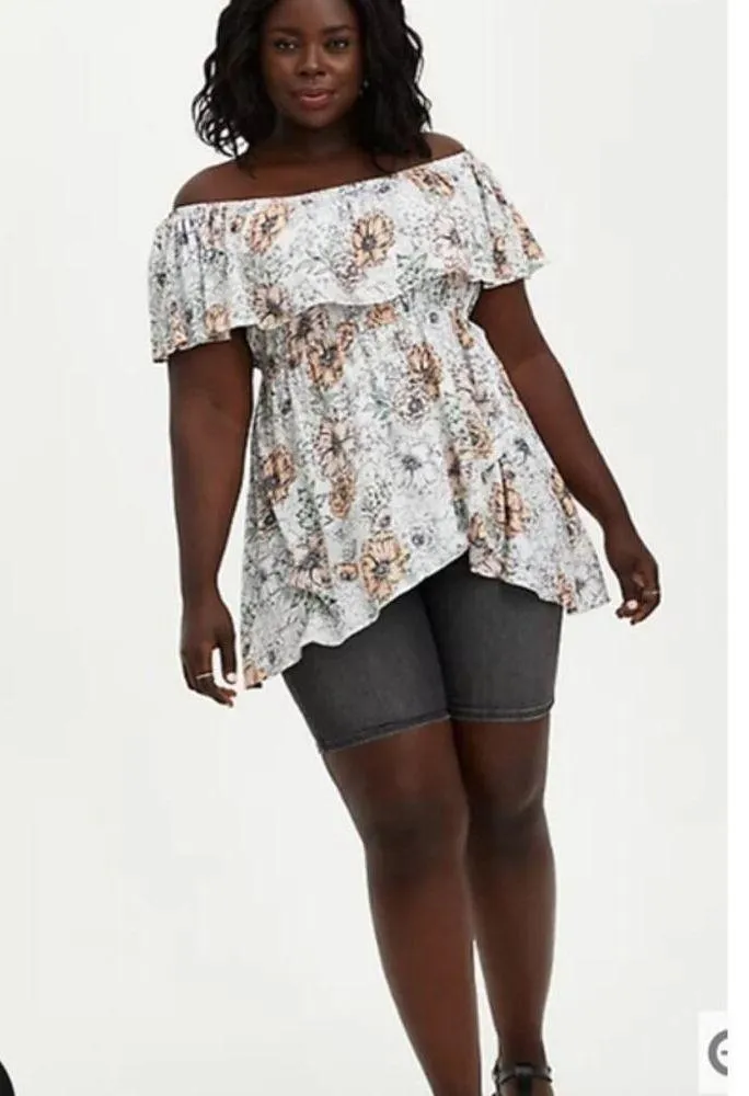 NWT Torrid Crinkle White Floral Cold-Shoulder Top Women's Size 1/1X - Image 6