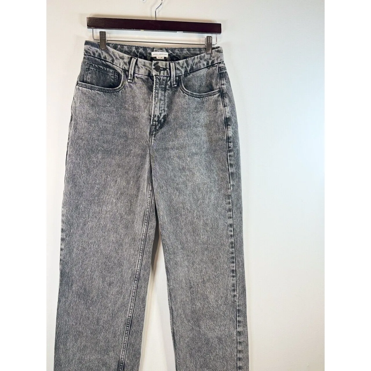 Good American Womens Jeans Black Denim Wide Leg High Rise Baggy 90s Size 4/27 - Image 5