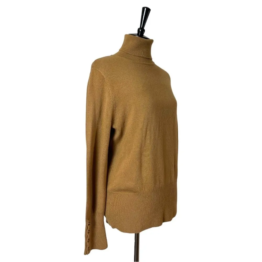 JM Collection Sweater Turtleneck Long Button Sleeves Camel Women’s Size Medium - Image 2