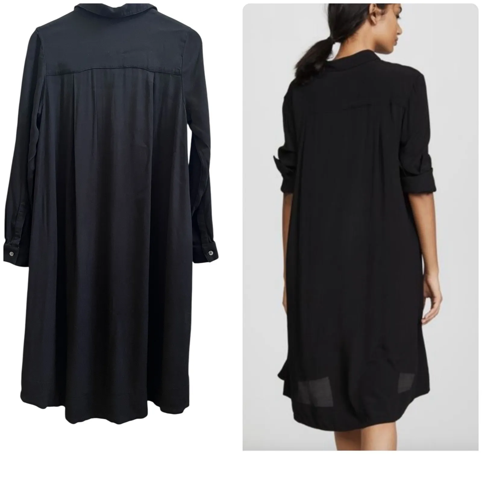 Hatch Black Collared High Low Concealed Placket Button Shirt Dress Size 1 Small - Image 4