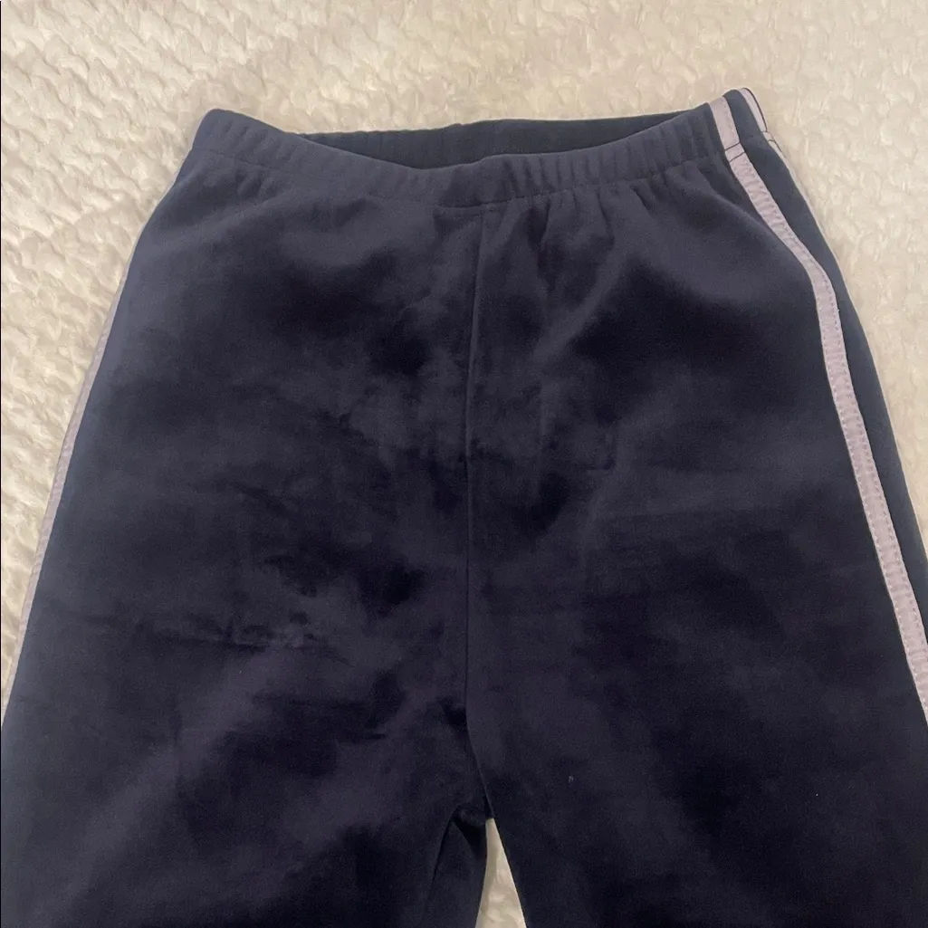 Women’s small blue velvet track pants with Stripes White - Image 2