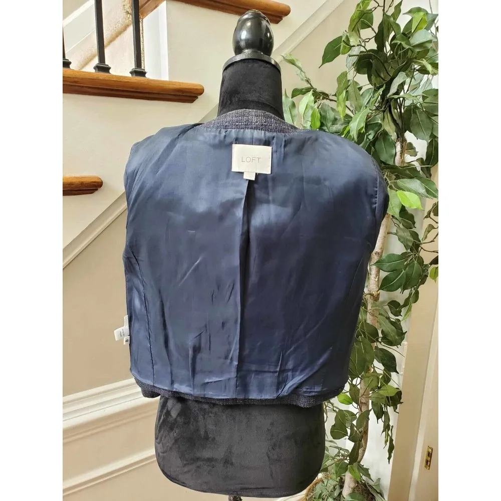 Ann Taylor Loft Women's Blue Cotton Long Sleeve Casual Crome Studded Blazer 4 - Image 7