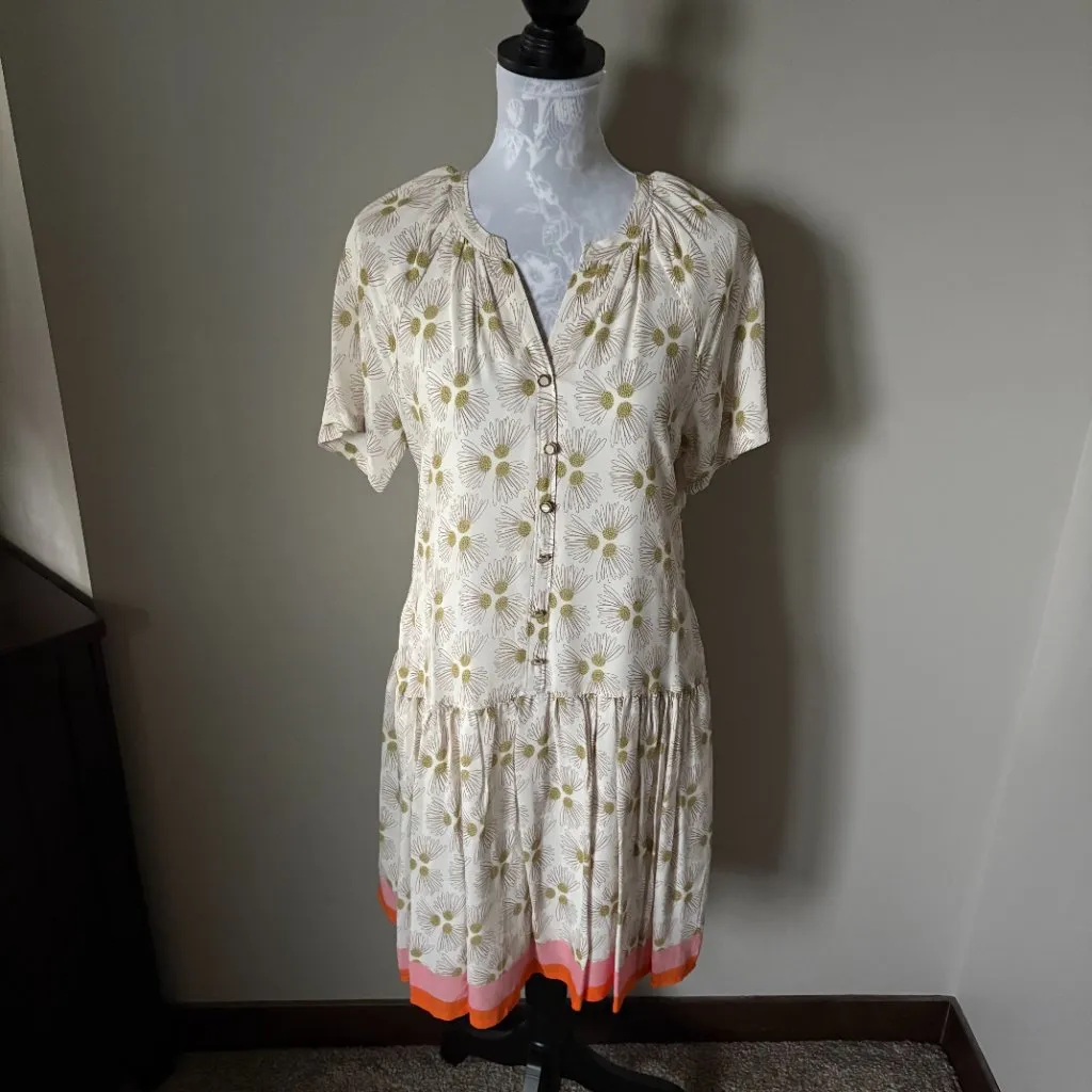 Spartina 449 Floral Daisy Print Dress Short Sleeve With Pockets LARGE Boho - Image 2