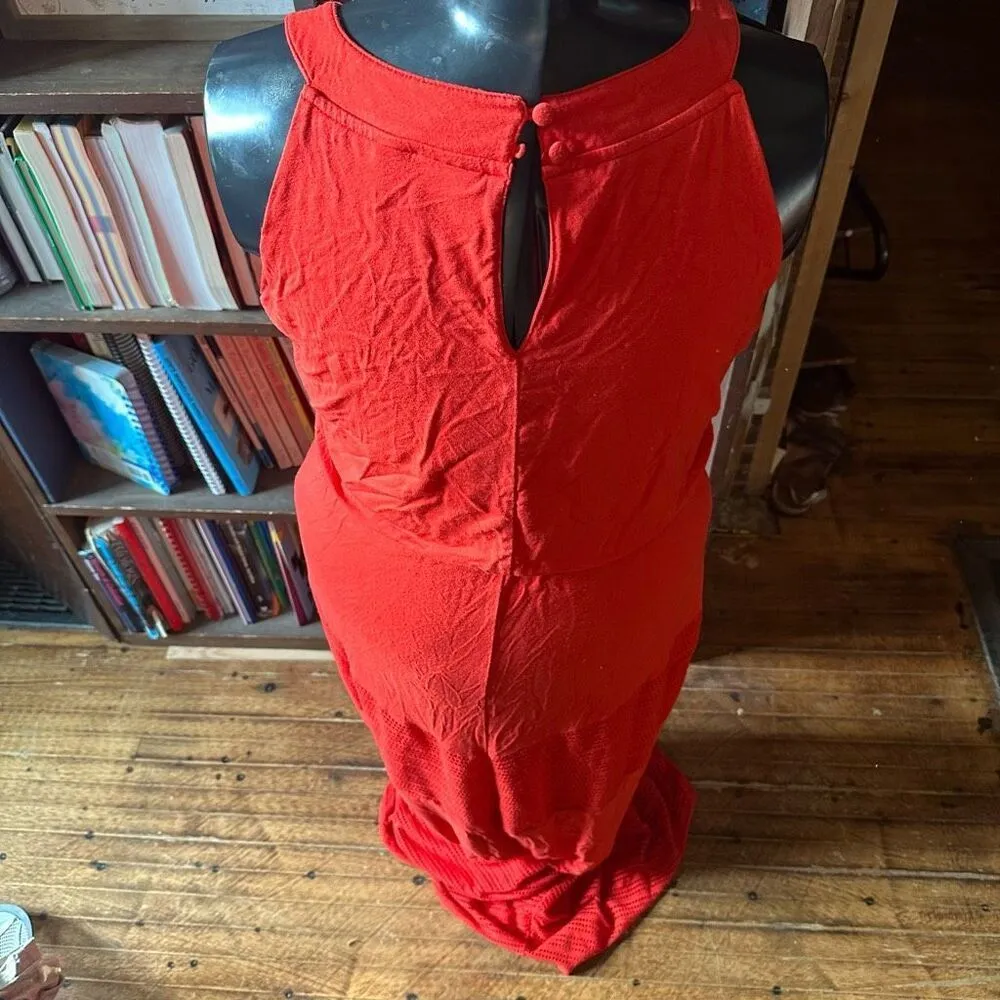 Chico’s red high neck perforated flowy resort wear maxi dress - Image 2