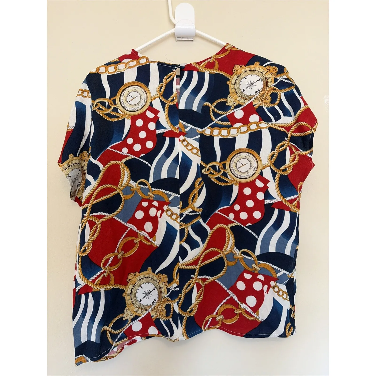 Vintage VTG‎ Woodsbury Nautical Rope Compass Journey Blouse Shirt Womens Medium - Image 6