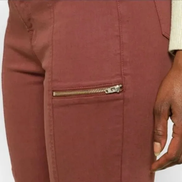 NEW Pistola Women's Zip Pocket‎ Hannah Cargo Skinny Moto Jeans Burgundy, 25 - Image 4