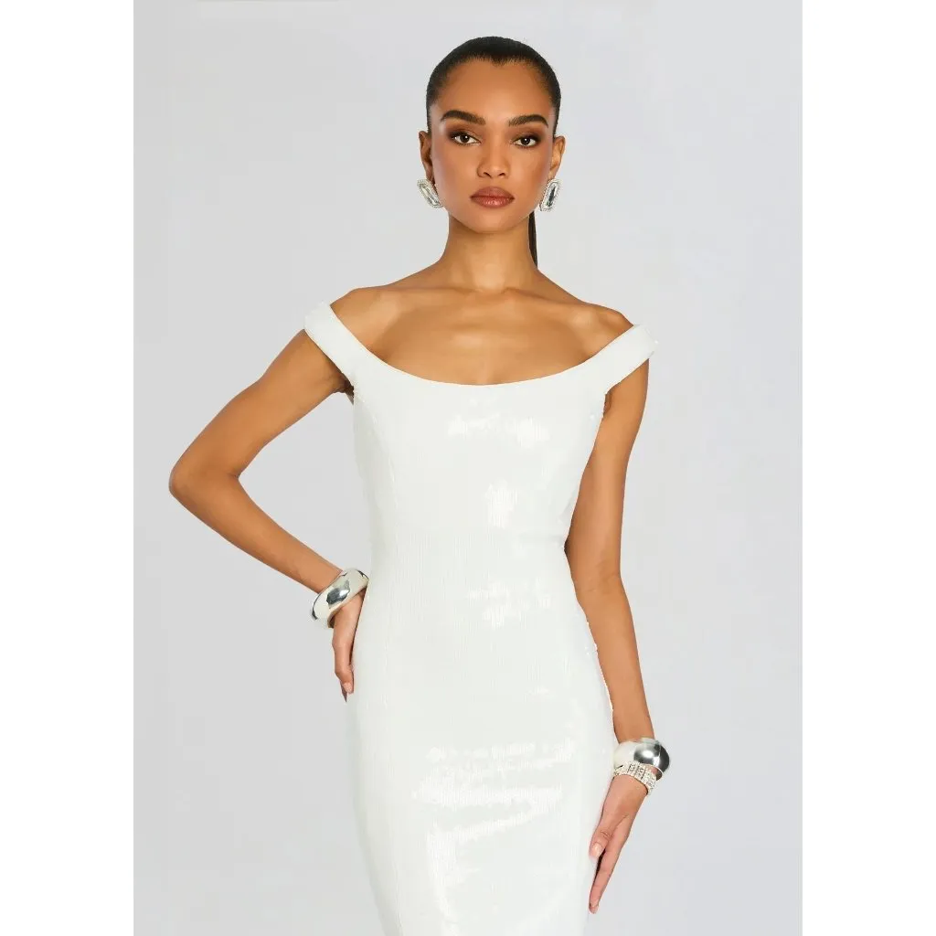 retrofete Jazmina Off Shoulder Sequin Dress White Womens Size XS - Image 4
