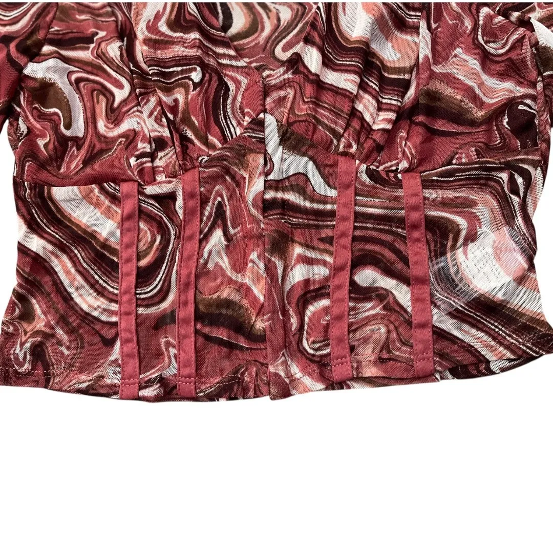 Vintage Almost Famous Y2K Corset Sheer Crop Maroon Top Size‎ L Artsy Boho Chic - Image 4