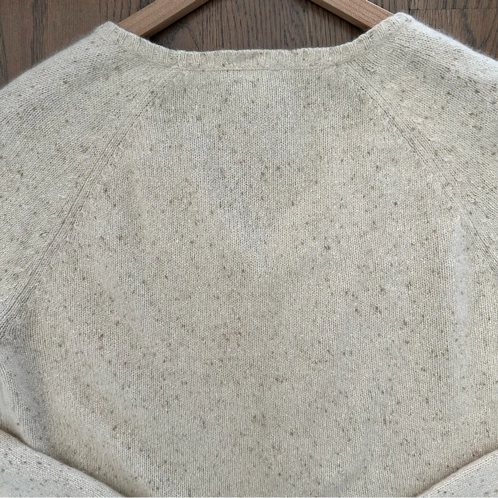 Vintage Ann Taylor Cashmere Silk Blend Melange V-Neck Cardigan in Cream Tan XL - Image 9