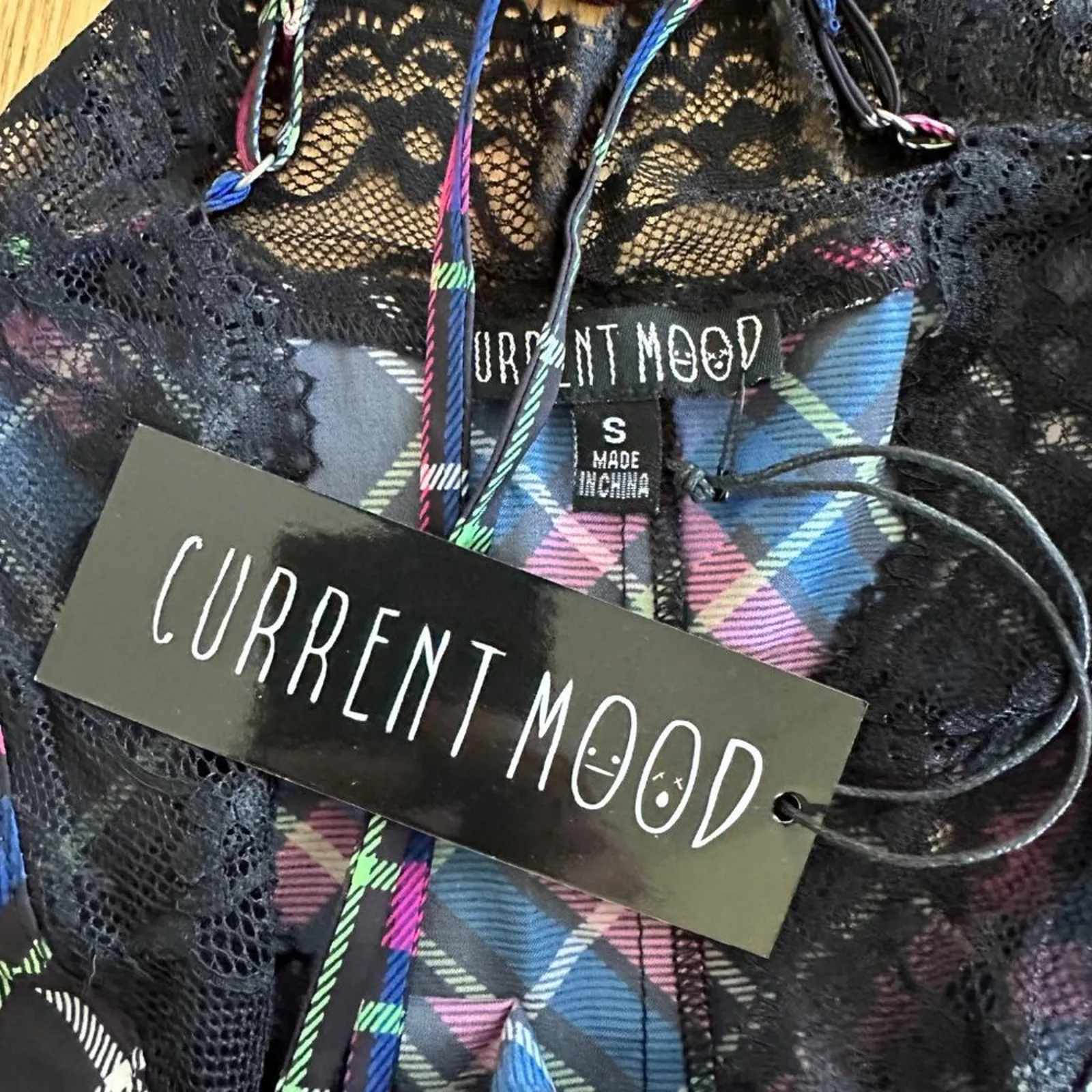 Current Mood Hit A Nerve Plaid Mini Slip Dress in Black, Pink & Blue - Image 2