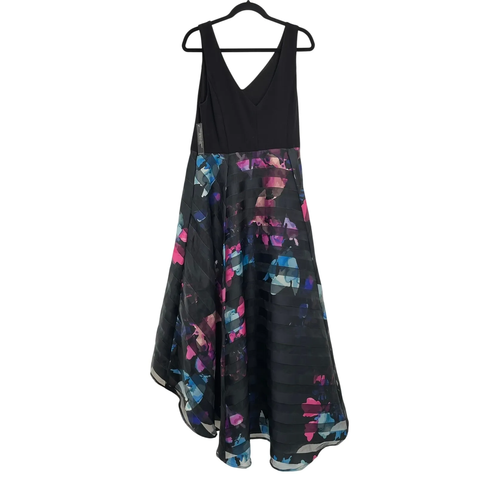 Venus Women's Black Floral Party Print‎ Cocktail Sleeveless Hi-Low Dress Size 16 - Image 3