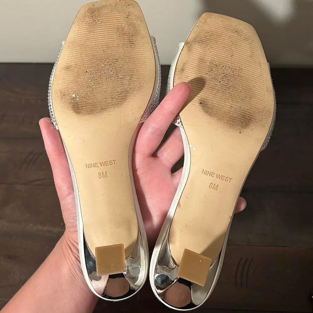 Nine West square toe Silver block heel rhinestone heels 8 - Image 5