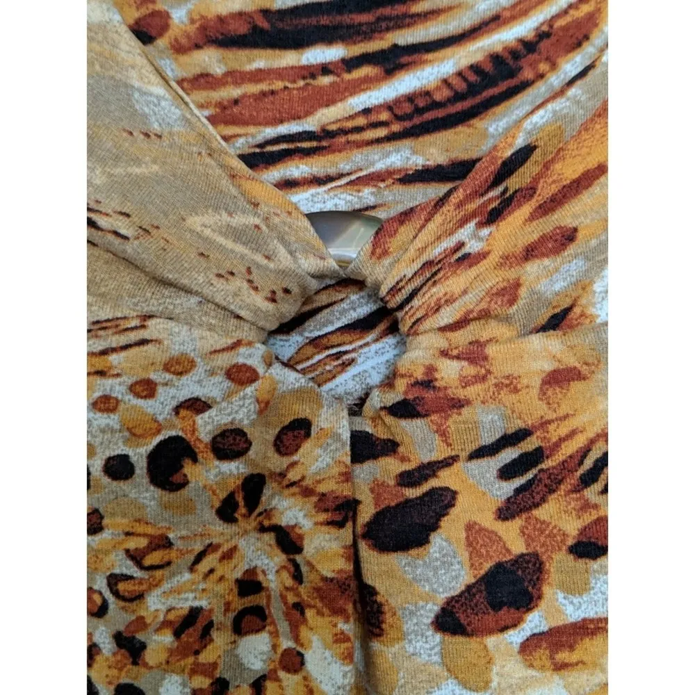 Chico's Animal Print Mix V-Neck Shirt Abstract Orange Rust, Brown, White Cream 2 - Image 2