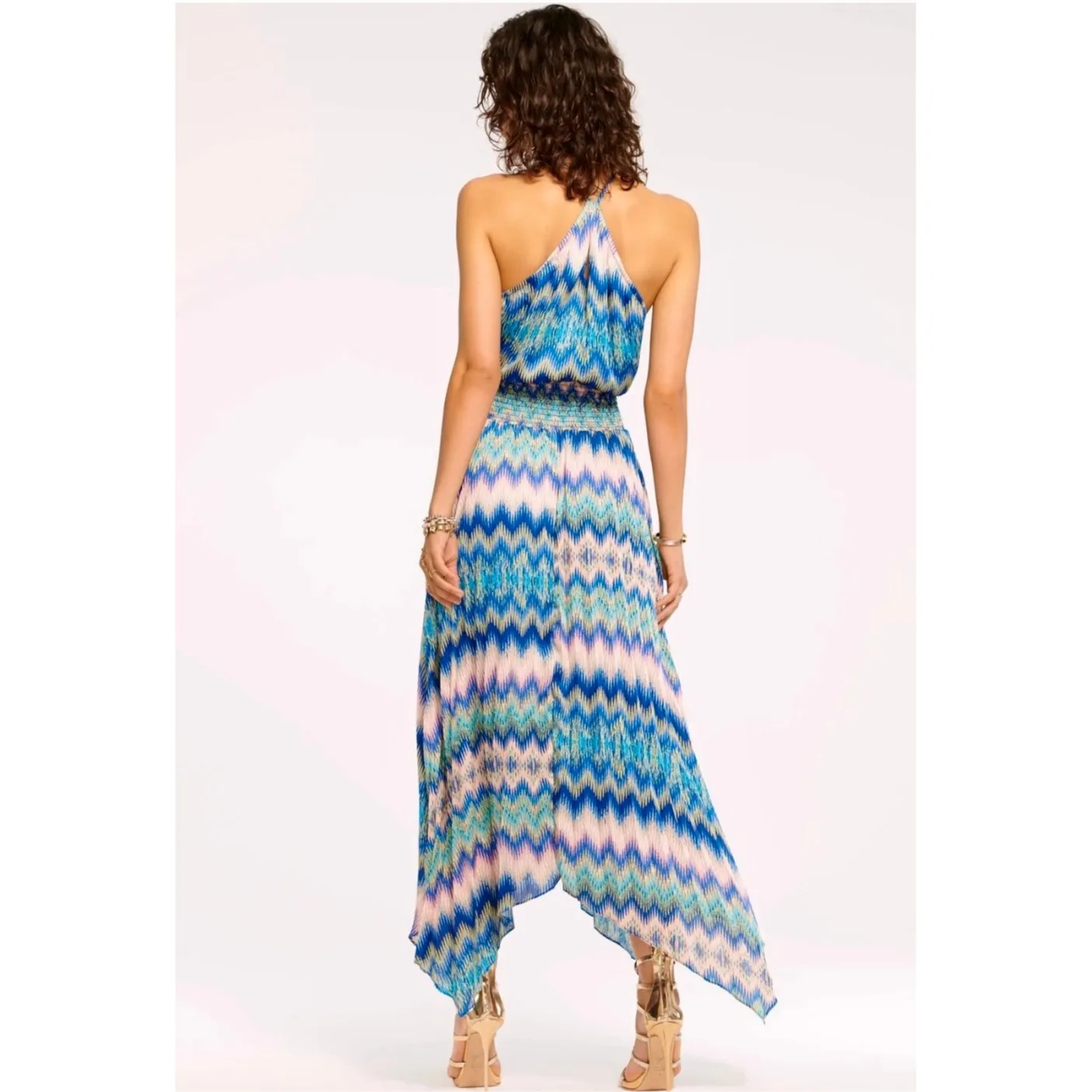 Ramy Brook  Giana Chevron-Print Handkerchief Maxi Dress S - Image 4