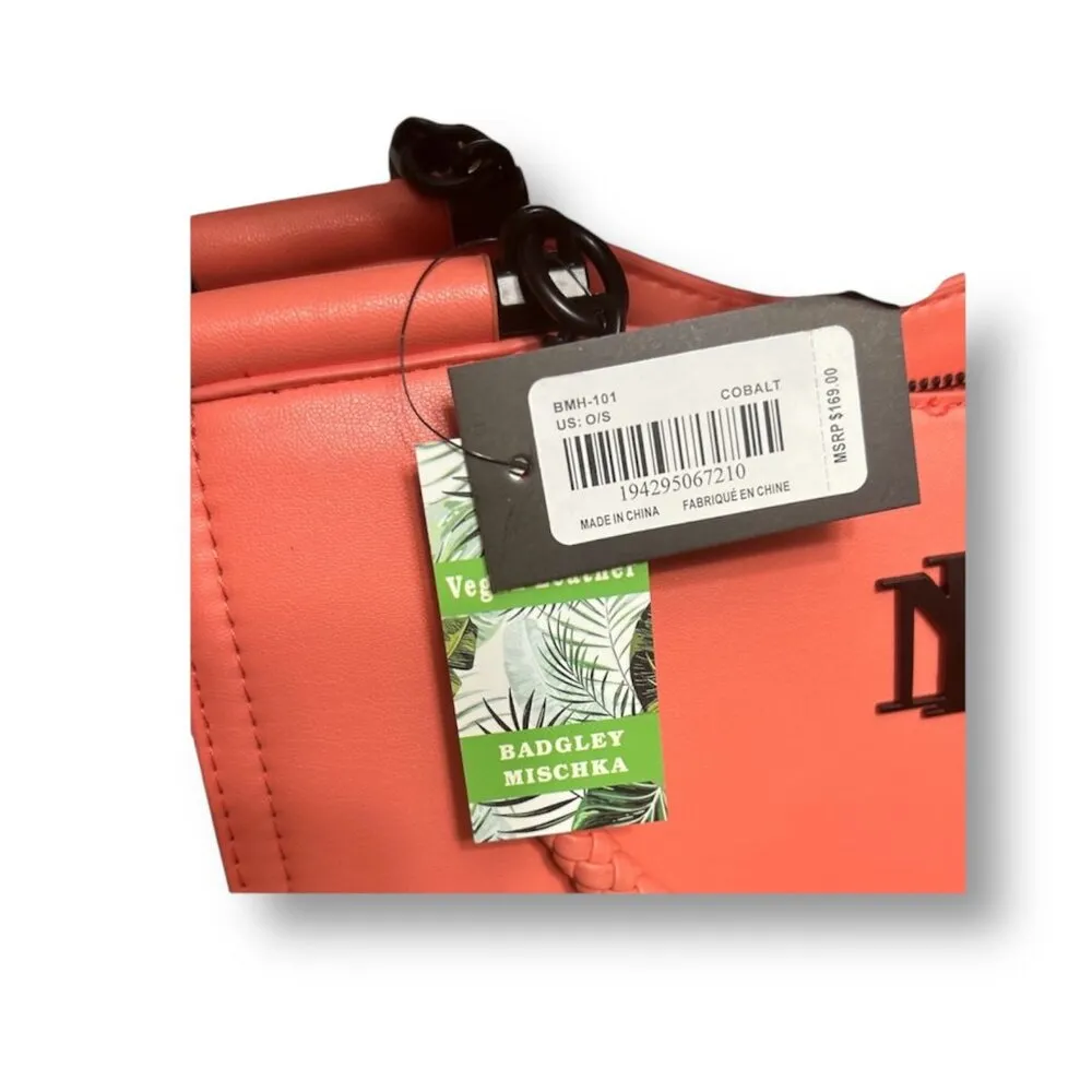 Badgley Mischka Coral Vegan Leather Crossbody Bag Braided Handle Zip Top NWT - Image 8