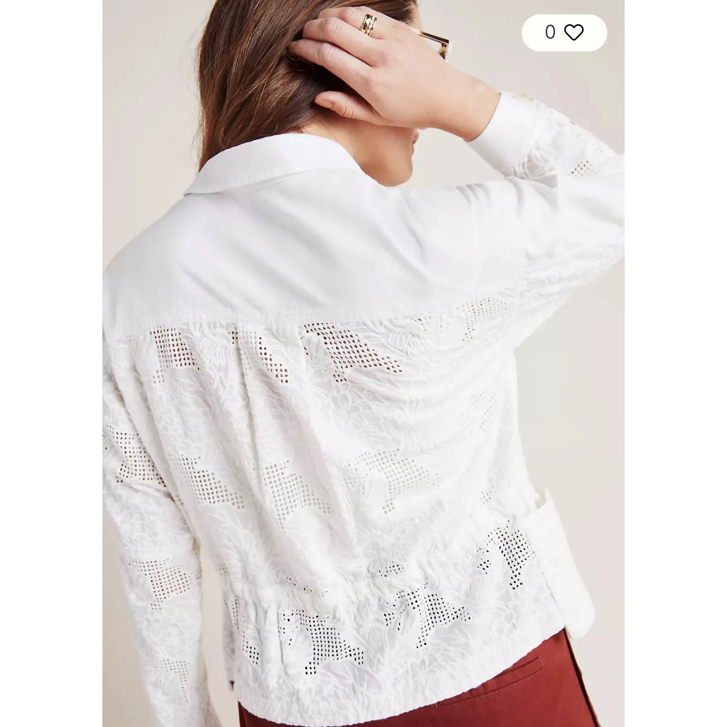 Anthropologie Eyelet Anorak Cotton Jacket Small Feminine White Boho‎ OB978483 - Image 2