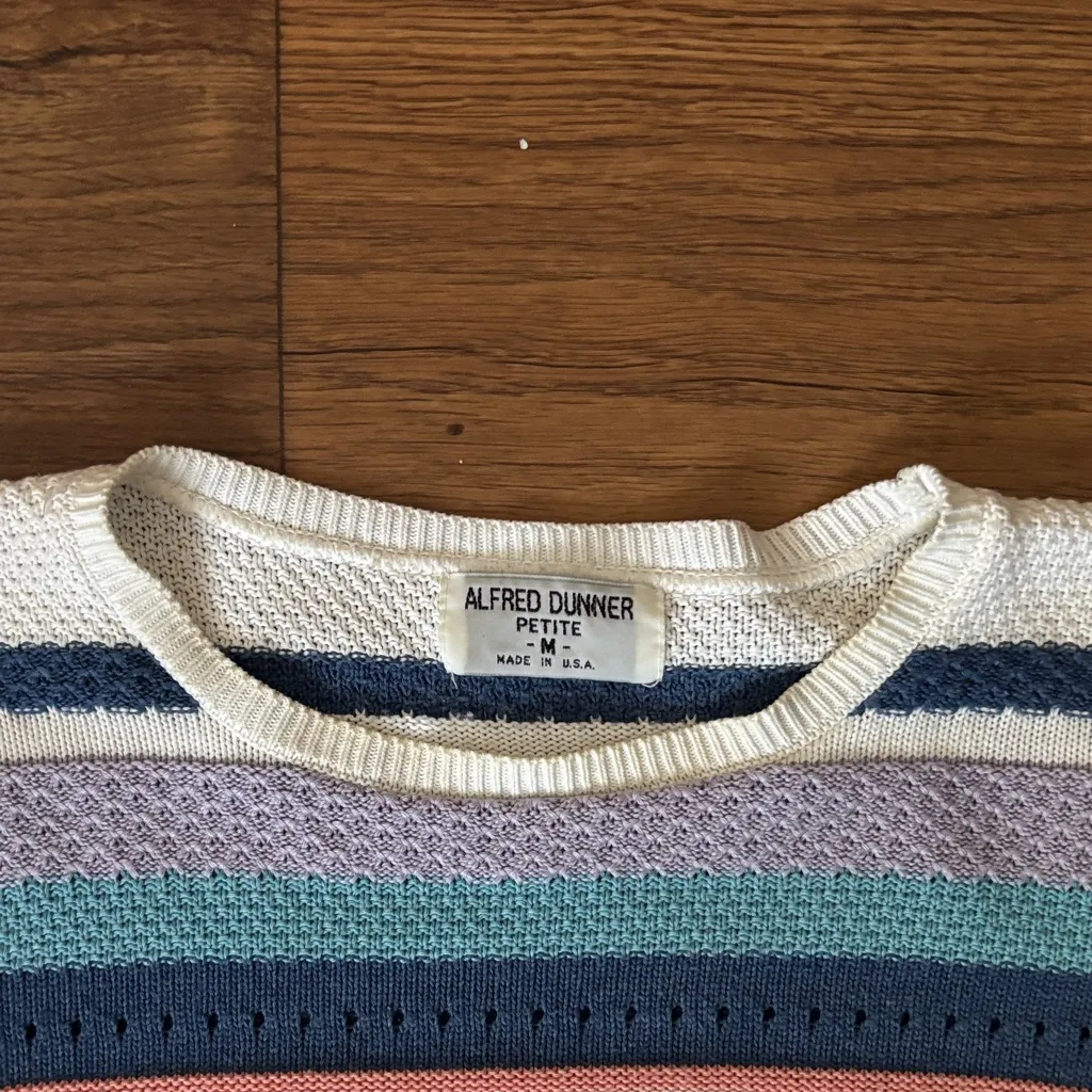 Alfred Dunner Petite Vintage Semi Sheer Striped 80s 90s Sweater Shirt Top Retro - Image 2