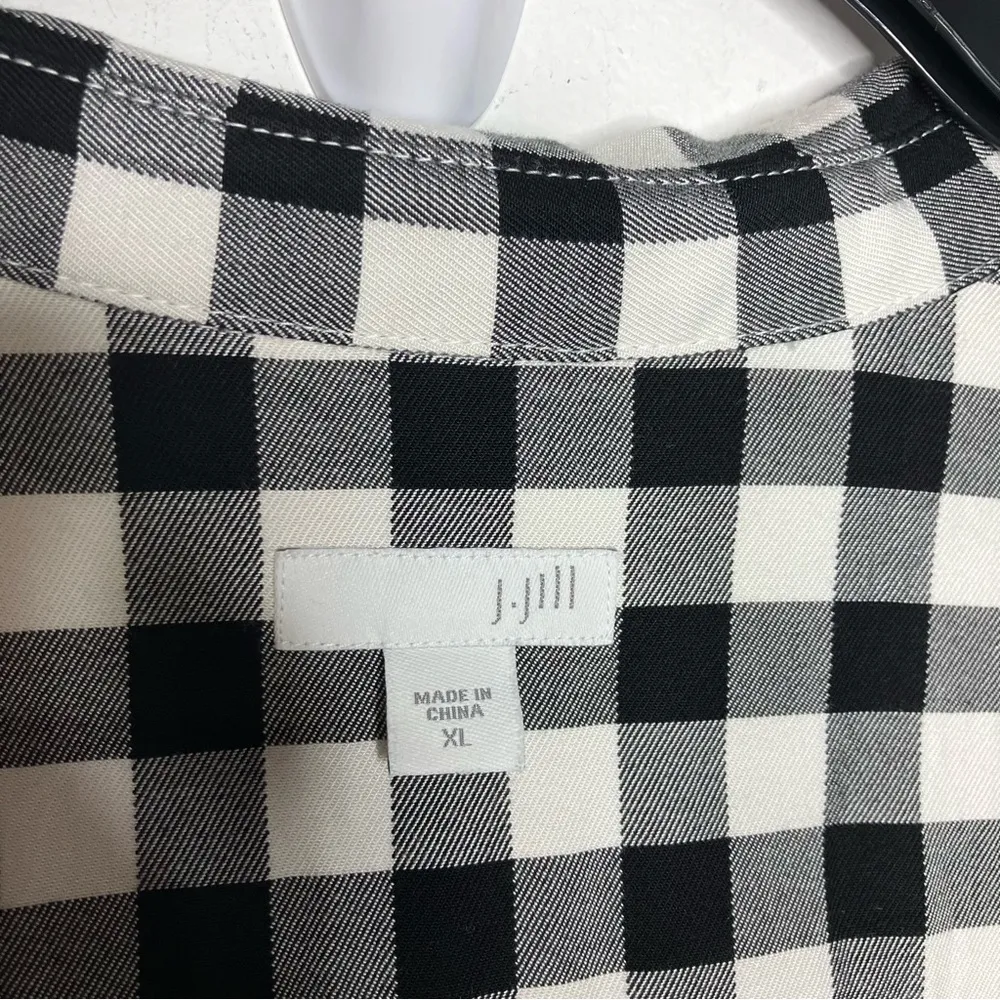 J. Jill black & white checkered shirt dress roll tab long sleeves size XL - Image 3